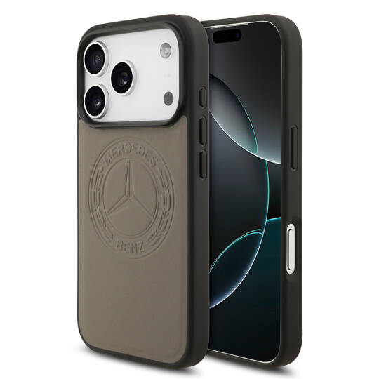 Apple iPhone 17 Pro Kılıf Mercedes Benz Orjinal Lisanslı M-safe Şarj Özellikli Hakiki Deri Nostaljik Yıldız Dizayn Kapak - 2