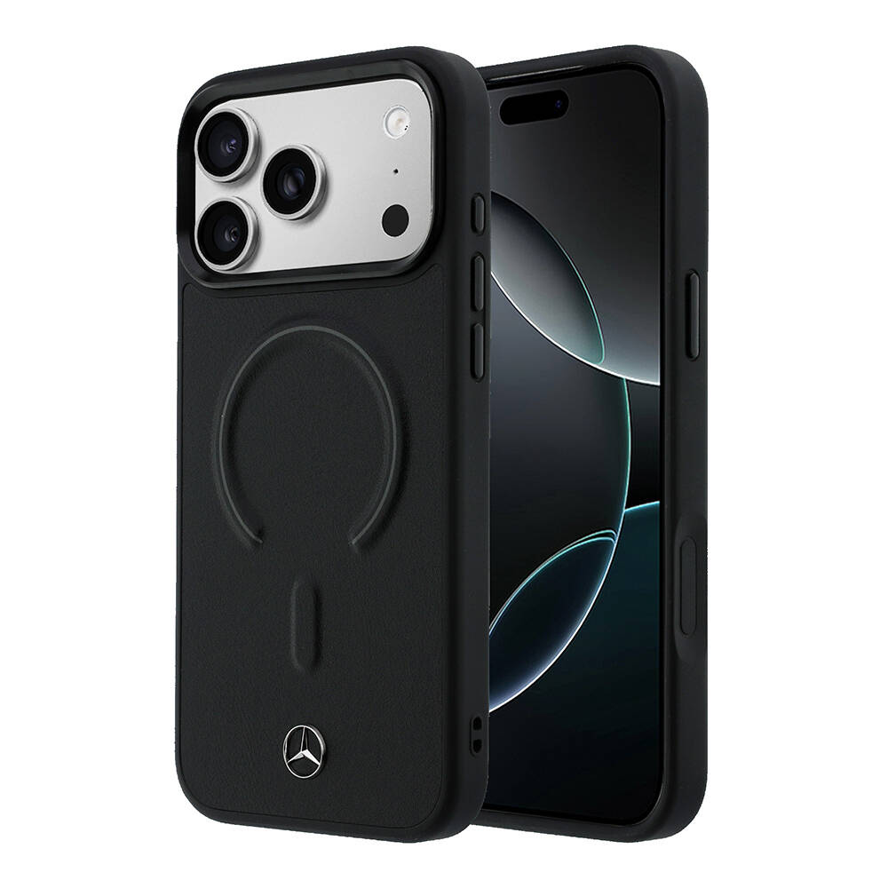 Apple iPhone 17 Pro Kılıf Mercedes Benz Orjinal Lisanslı M-safe Şarj Özellikli Metal Yıldız Logolu Kabartmalı Deri Kapak - 1