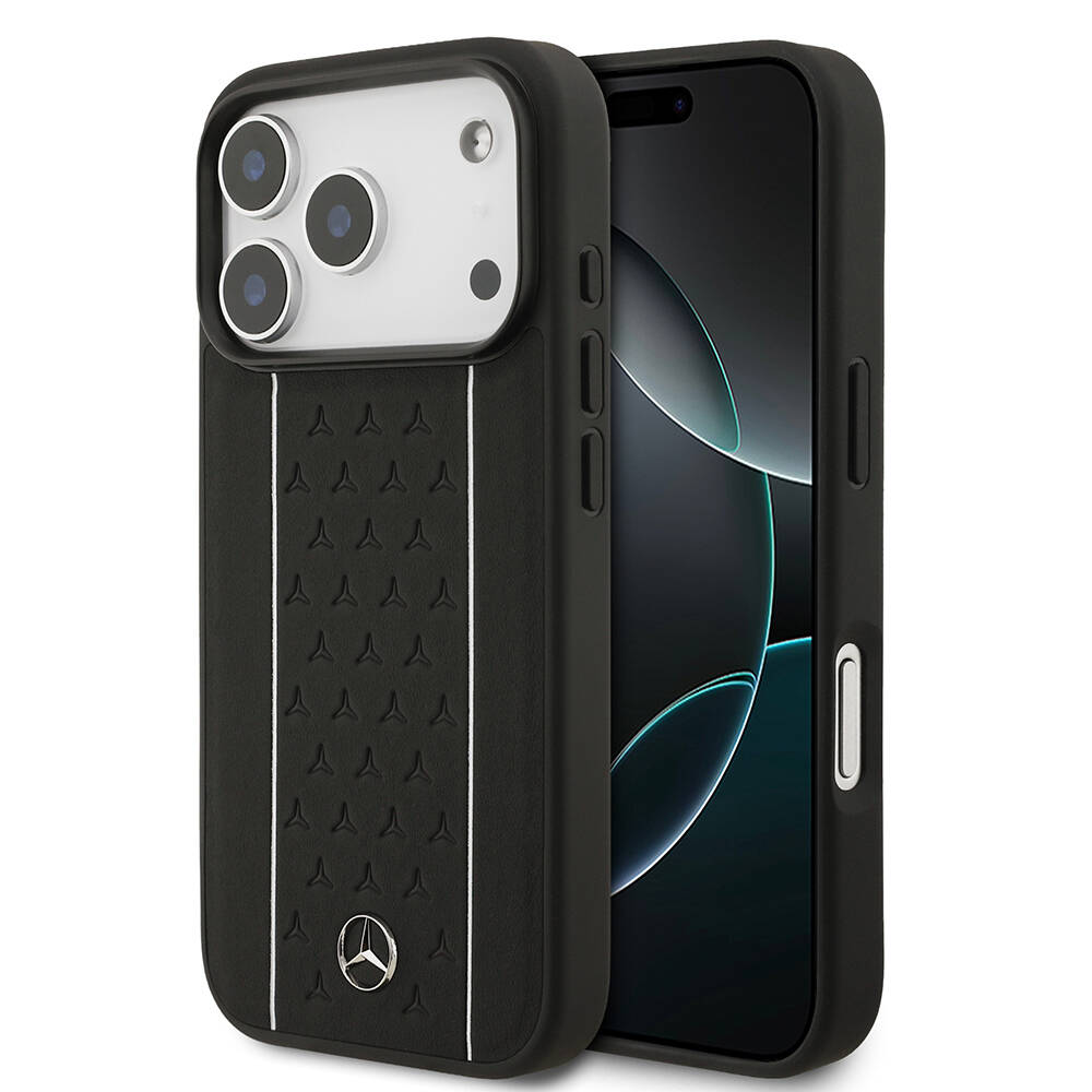 Apple iPhone 17 Pro Kılıf Mercedes Benz Orjinal Lisanslı M-safe Şarj Özellikli Şeritli Yıldız Desenli Metal Logolu Deri Kapak - 3