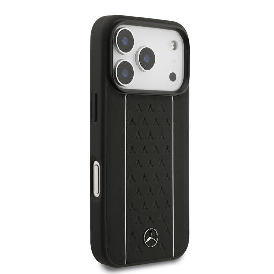 Apple iPhone 17 Pro Kılıf Mercedes Benz Orjinal Lisanslı M-safe Şarj Özellikli Şeritli Yıldız Desenli Metal Logolu Deri Kapak - 4