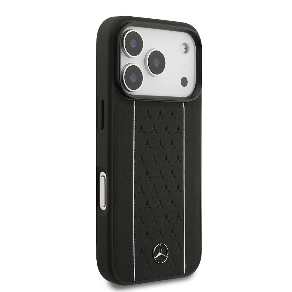 Apple iPhone 17 Pro Kılıf Mercedes Benz Orjinal Lisanslı M-safe Şarj Özellikli Şeritli Yıldız Desenli Metal Logolu Deri Kapak - 4