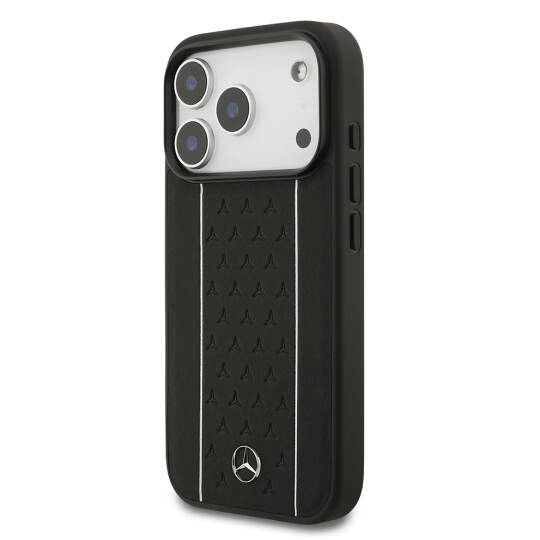 Apple iPhone 17 Pro Kılıf Mercedes Benz Orjinal Lisanslı M-safe Şarj Özellikli Şeritli Yıldız Desenli Metal Logolu Deri Kapak - 5