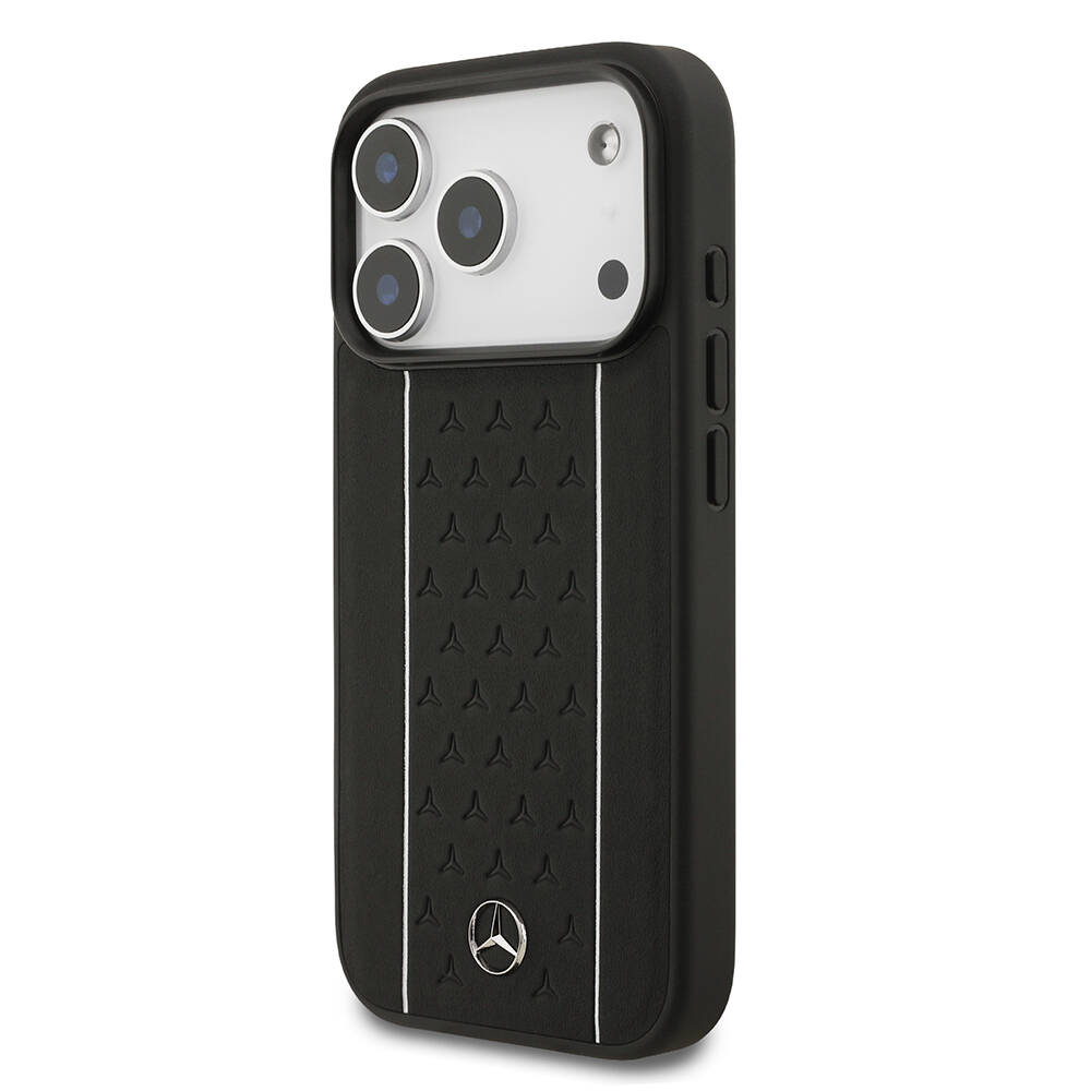 Apple iPhone 17 Pro Kılıf Mercedes Benz Orjinal Lisanslı M-safe Şarj Özellikli Şeritli Yıldız Desenli Metal Logolu Deri Kapak - 5