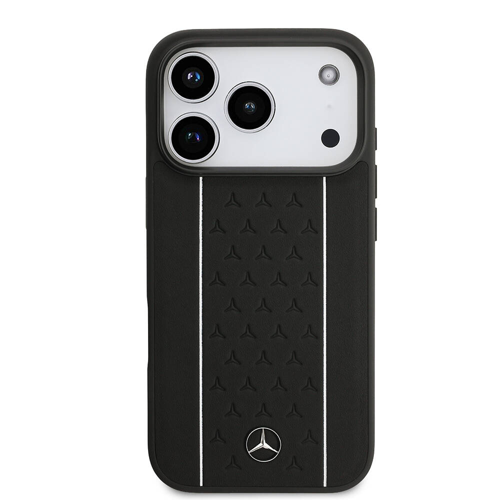 Apple iPhone 17 Pro Kılıf Mercedes Benz Orjinal Lisanslı M-safe Şarj Özellikli Şeritli Yıldız Desenli Metal Logolu Deri Kapak - 6