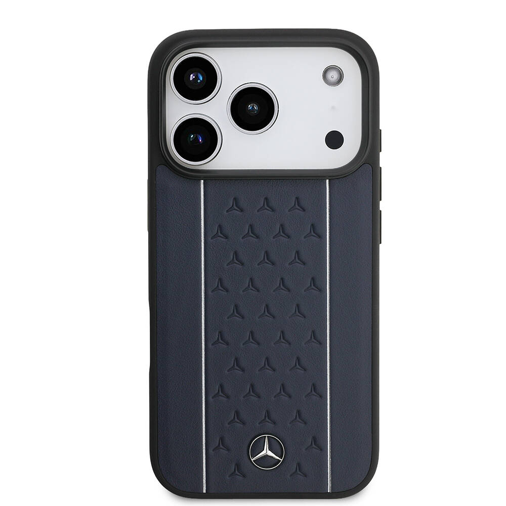 Apple iPhone 17 Pro Kılıf Mercedes Benz Orjinal Lisanslı M-safe Şarj Özellikli Şeritli Yıldız Desenli Metal Logolu Deri Kapak - 15