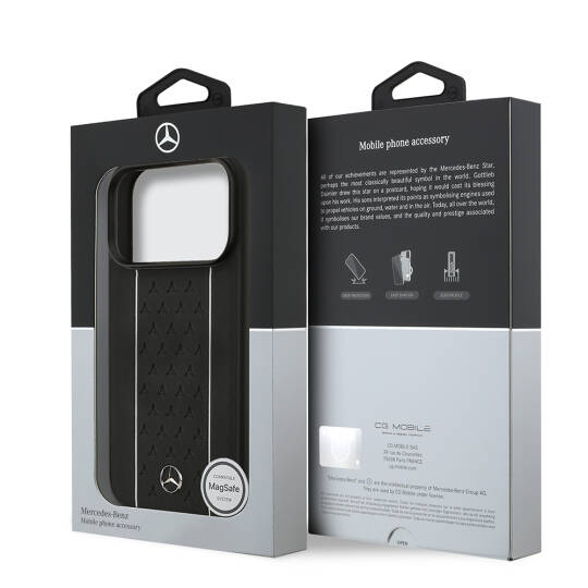 Apple iPhone 17 Pro Kılıf Mercedes Benz Orjinal Lisanslı M-safe Şarj Özellikli Şeritli Yıldız Desenli Metal Logolu Deri Kapak - 16