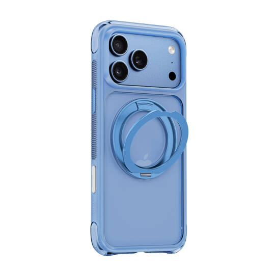 Apple iPhone 17 Pro Kılıf Wiwu AG-203 AeroGuard Ultra Serisi M-safe Şarj Özellikli Airbag Tasarımlı Standlı Kapak Açık Mavi