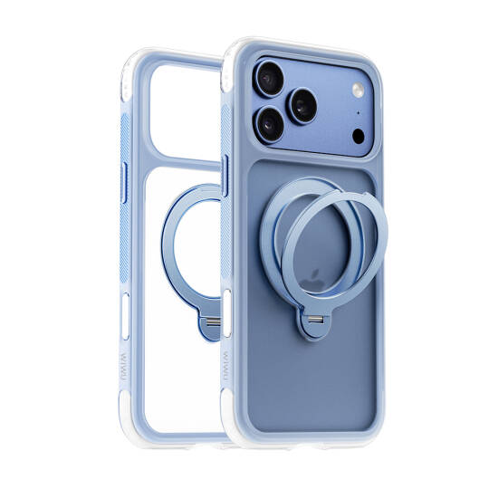 Apple iPhone 17 Pro Kılıf Wiwu AS-203 AeroShield Ultra Serisi M-safe Şarj Özellikli Airbag Tasarımlı Standlı Kapak Açık Mavi