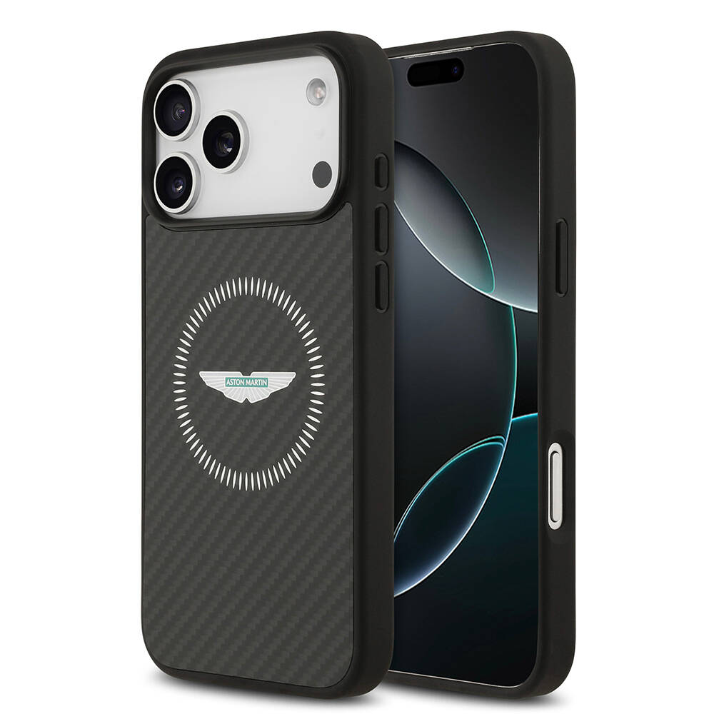 Apple iPhone 17 Pro Max Kılıf Aston Martin Orjinal Lisanslı M-safe Şarj Özellikli Karbon Fiber Kapak - 2