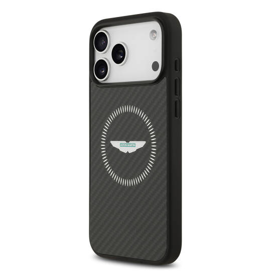 Apple iPhone 17 Pro Max Kılıf Aston Martin Orjinal Lisanslı M-safe Şarj Özellikli Karbon Fiber Kapak - 3