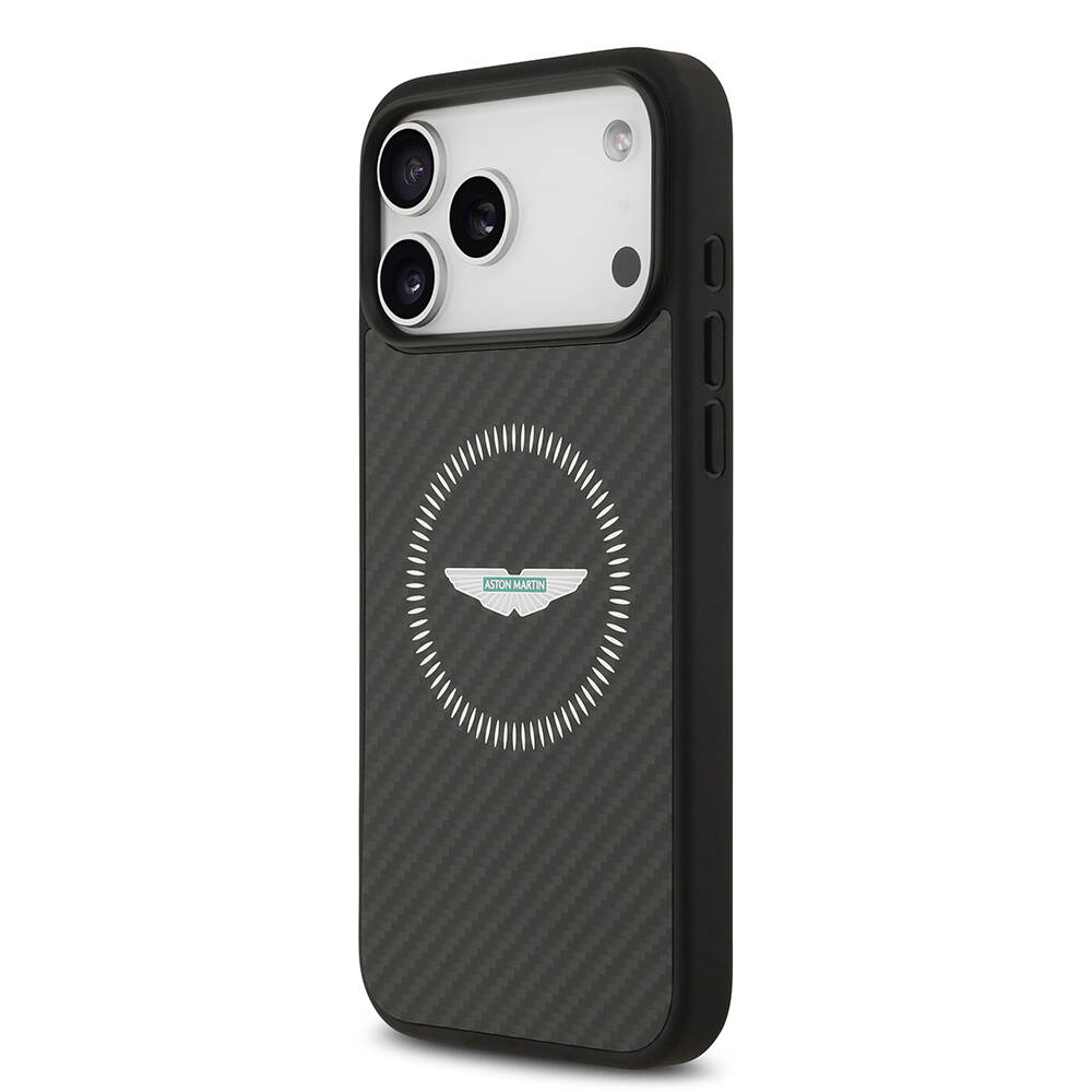 Apple iPhone 17 Pro Max Kılıf Aston Martin Orjinal Lisanslı M-safe Şarj Özellikli Karbon Fiber Kapak - 3