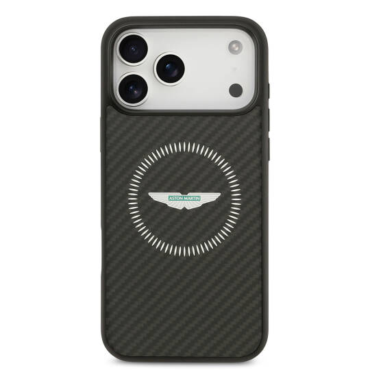 Apple iPhone 17 Pro Max Kılıf Aston Martin Orjinal Lisanslı M-safe Şarj Özellikli Karbon Fiber Kapak - 4