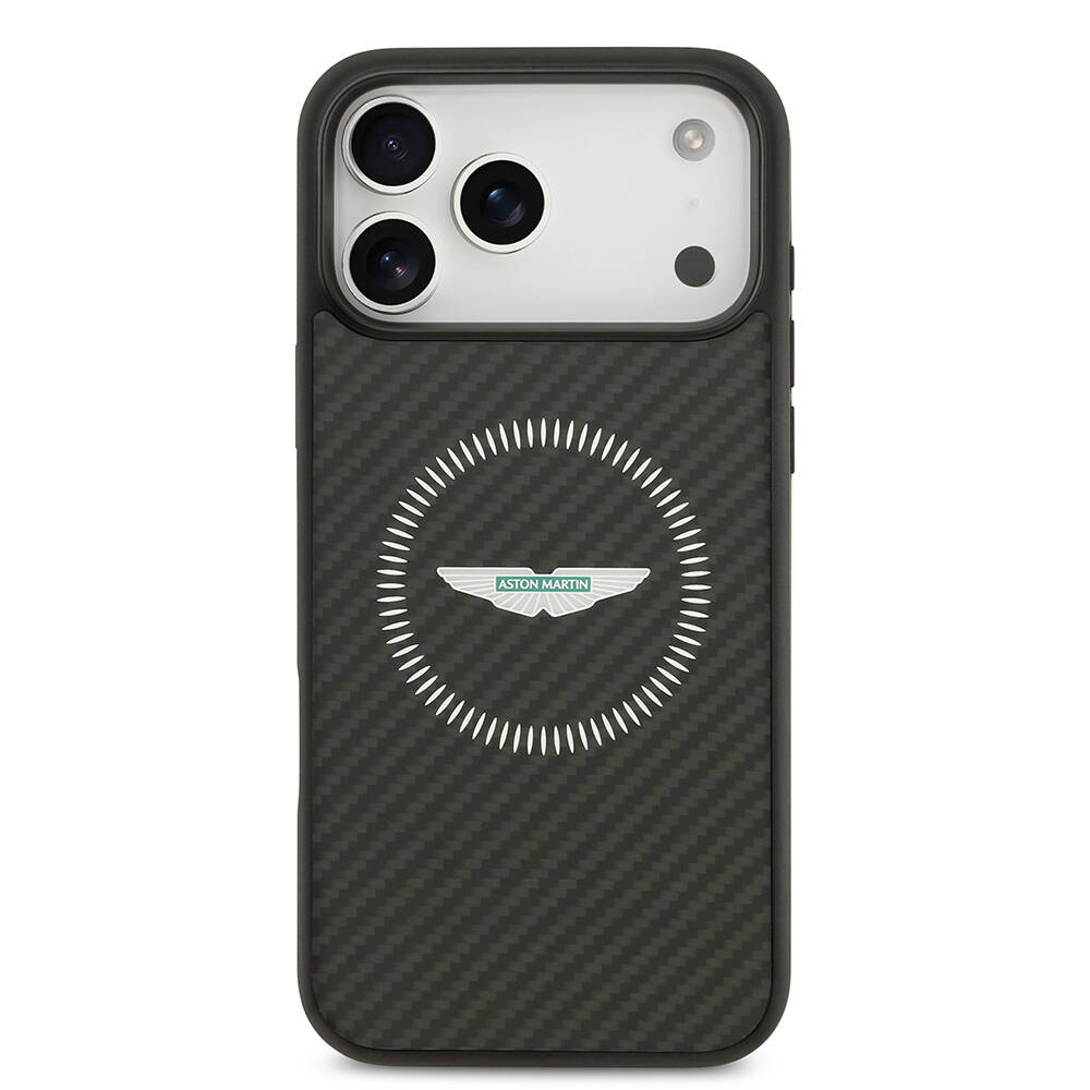 Apple iPhone 17 Pro Max Kılıf Aston Martin Orjinal Lisanslı M-safe Şarj Özellikli Karbon Fiber Kapak - 4