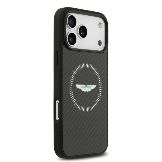 Apple iPhone 17 Pro Max Kılıf Aston Martin Orjinal Lisanslı M-safe Şarj Özellikli Karbon Fiber Kapak - 5