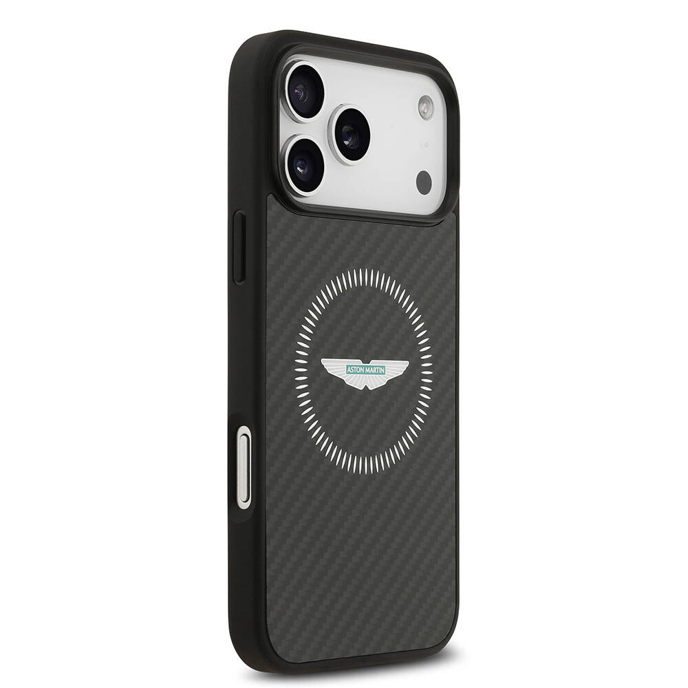 Apple iPhone 17 Pro Max Kılıf Aston Martin Orjinal Lisanslı M-safe Şarj Özellikli Karbon Fiber Kapak - 5