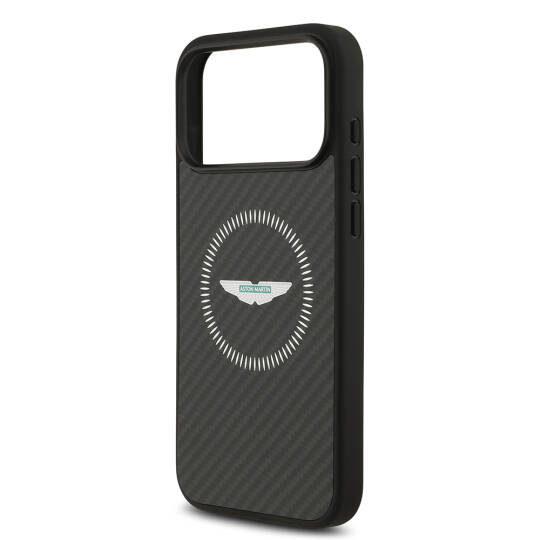 Apple iPhone 17 Pro Max Kılıf Aston Martin Orjinal Lisanslı M-safe Şarj Özellikli Karbon Fiber Kapak - 7