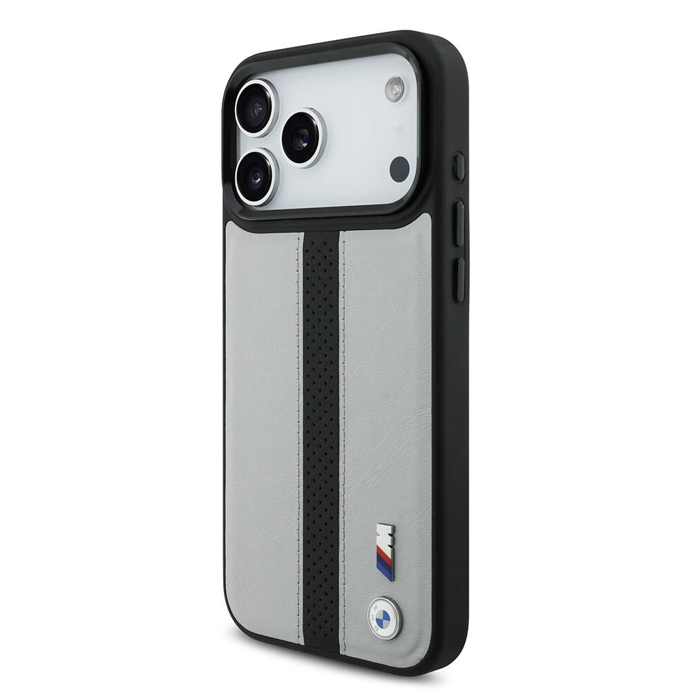 Apple iPhone 17 Pro Max Kılıf BMW Orjinal Lisanslı M-safe Şarj Özellikli Deri Arka Yüzey Metal Logolu Delikli Şerit Tasarımlı Kapak - 5