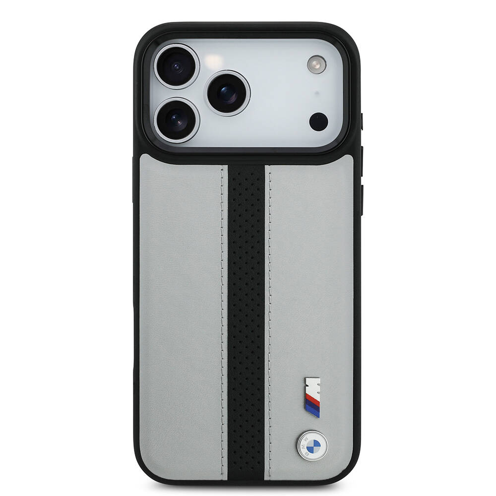 Apple iPhone 17 Pro Max Kılıf BMW Orjinal Lisanslı M-safe Şarj Özellikli Deri Arka Yüzey Metal Logolu Delikli Şerit Tasarımlı Kapak - 6