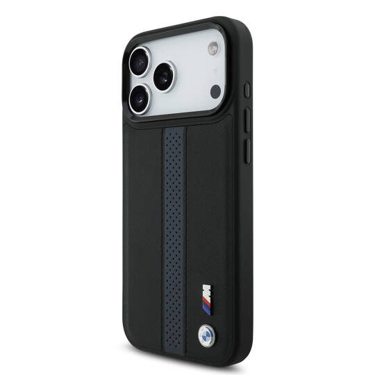 Apple iPhone 17 Pro Max Kılıf BMW Orjinal Lisanslı M-safe Şarj Özellikli Deri Arka Yüzey Metal Logolu Delikli Şerit Tasarımlı Kapak - 12
