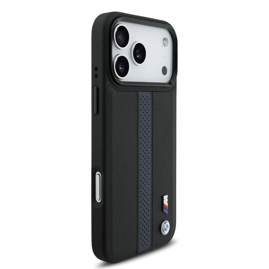 Apple iPhone 17 Pro Max Kılıf BMW Orjinal Lisanslı M-safe Şarj Özellikli Deri Arka Yüzey Metal Logolu Delikli Şerit Tasarımlı Kapak - 14