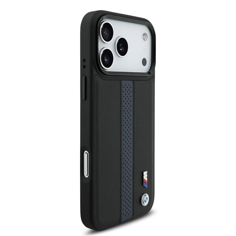 Apple iPhone 17 Pro Max Kılıf BMW Orjinal Lisanslı M-safe Şarj Özellikli Deri Arka Yüzey Metal Logolu Delikli Şerit Tasarımlı Kapak - 14