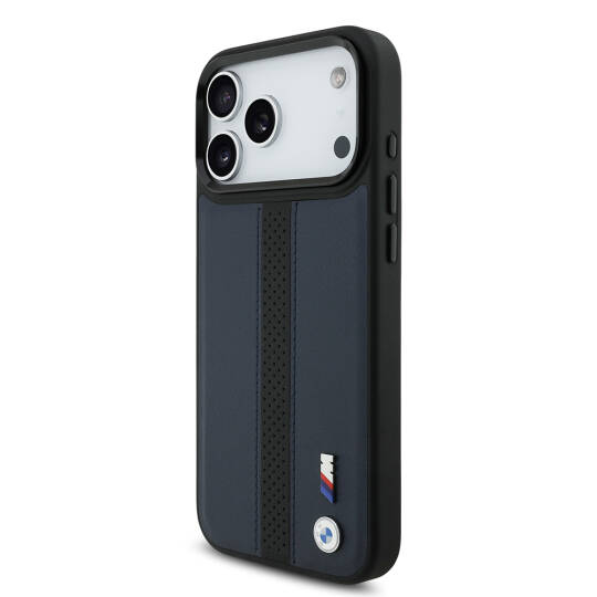 Apple iPhone 17 Pro Max Kılıf BMW Orjinal Lisanslı M-safe Şarj Özellikli Deri Arka Yüzey Metal Logolu Delikli Şerit Tasarımlı Kapak - 19