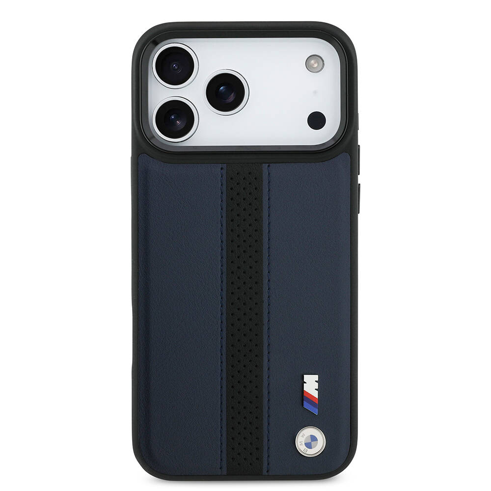 Apple iPhone 17 Pro Max Kılıf BMW Orjinal Lisanslı M-safe Şarj Özellikli Deri Arka Yüzey Metal Logolu Delikli Şerit Tasarımlı Kapak - 20