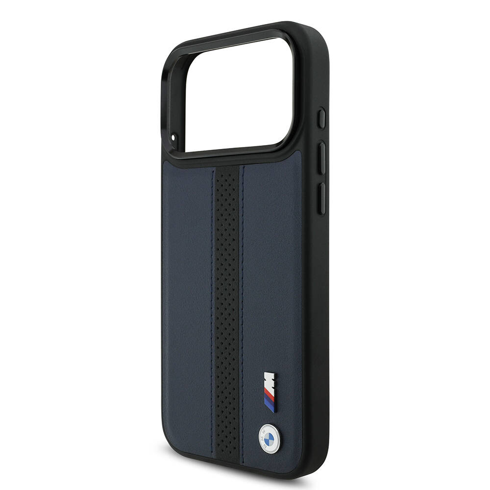 Apple iPhone 17 Pro Max Kılıf BMW Orjinal Lisanslı M-safe Şarj Özellikli Deri Arka Yüzey Metal Logolu Delikli Şerit Tasarımlı Kapak - 23