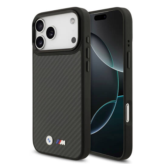 Apple iPhone 17 Pro Max Kılıf BMW Orjinal Lisanslı M-safe Şarj Özellikli Karbon Fiber Metal Logolu Kapak - 2