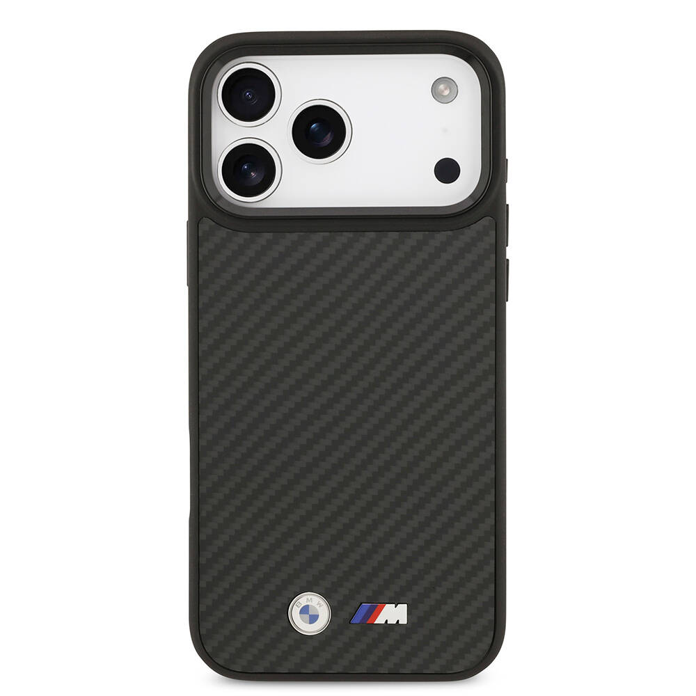 Apple iPhone 17 Pro Max Kılıf BMW Orjinal Lisanslı M-safe Şarj Özellikli Karbon Fiber Metal Logolu Kapak - 4