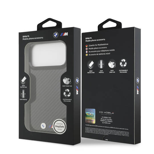 Apple iPhone 17 Pro Max Kılıf BMW Orjinal Lisanslı M-safe Şarj Özellikli Karbon Fiber Metal Logolu Kapak - 9