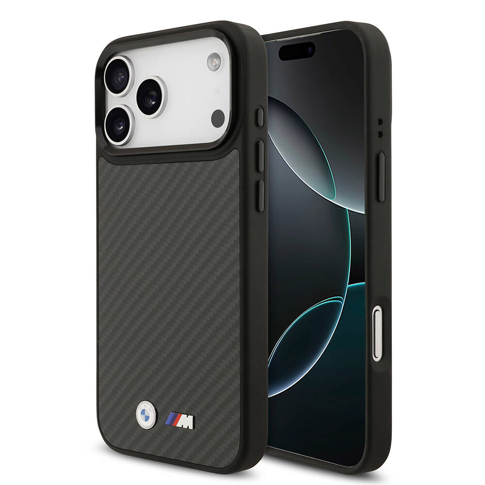 Apple iPhone 17 Pro Max Kılıf BMW Orjinal Lisanslı M-safe Şarj Özellikli Karbon Fiber Metal Logolu Kapak - 1