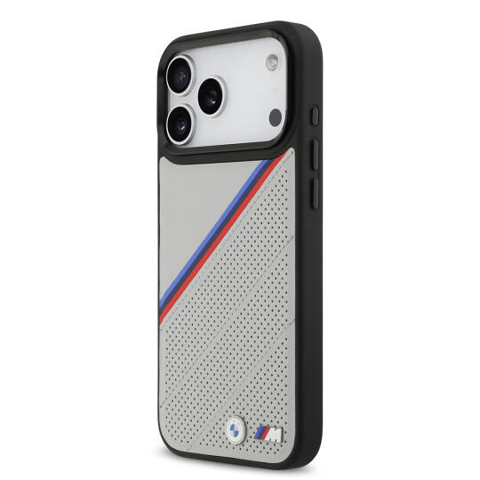 Apple iPhone 17 Pro Max Kılıf BMW Orjinal Lisanslı M-safe Şarj Özellikli M Logolu Üç Şeritli Delikli Deri Kapak - 10