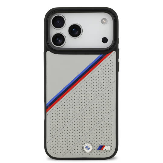 Apple iPhone 17 Pro Max Kılıf BMW Orjinal Lisanslı M-safe Şarj Özellikli M Logolu Üç Şeritli Delikli Deri Kapak - 11