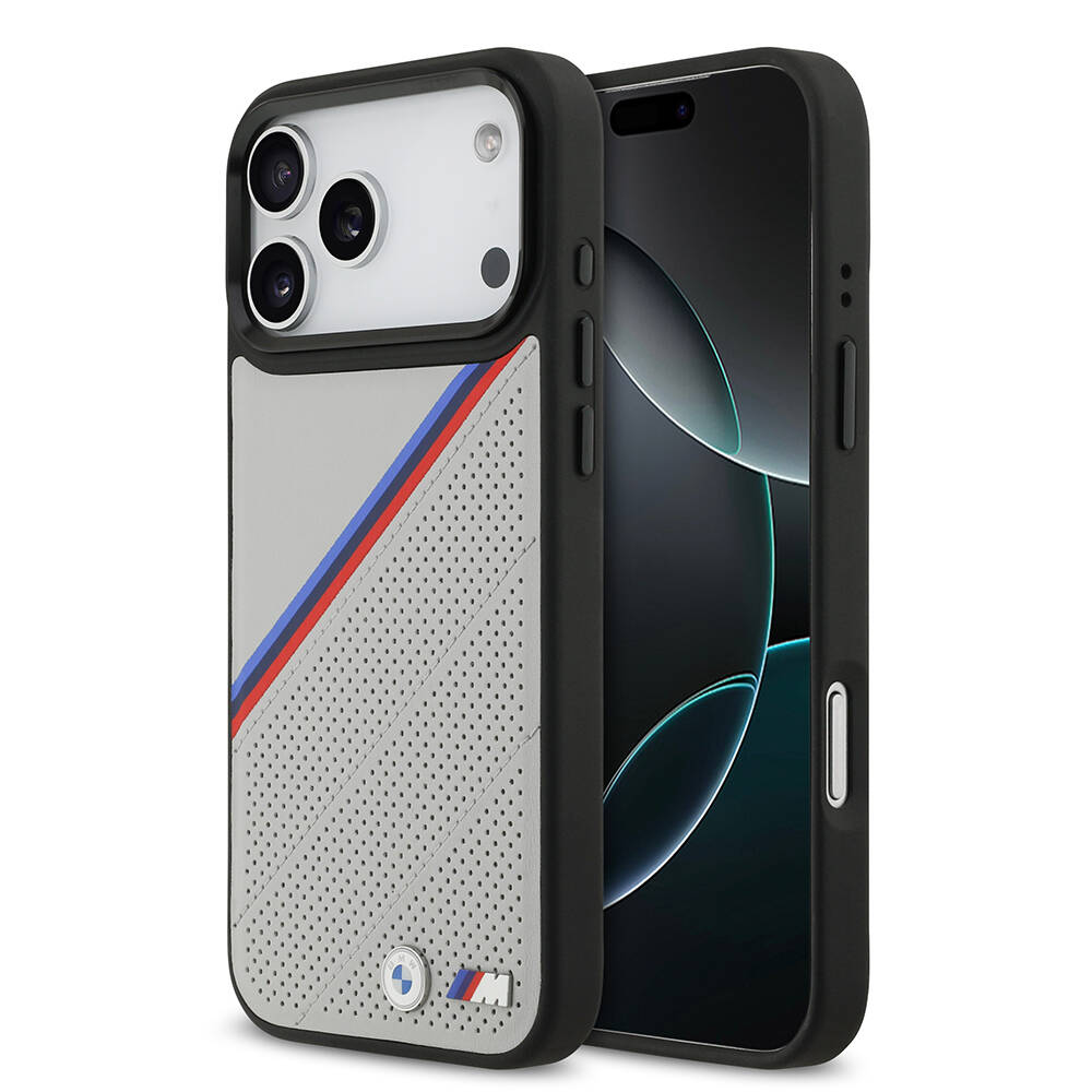 Apple iPhone 17 Pro Max Kılıf BMW Orjinal Lisanslı M-safe Şarj Özellikli M Logolu Üç Şeritli Delikli Deri Kapak - 2