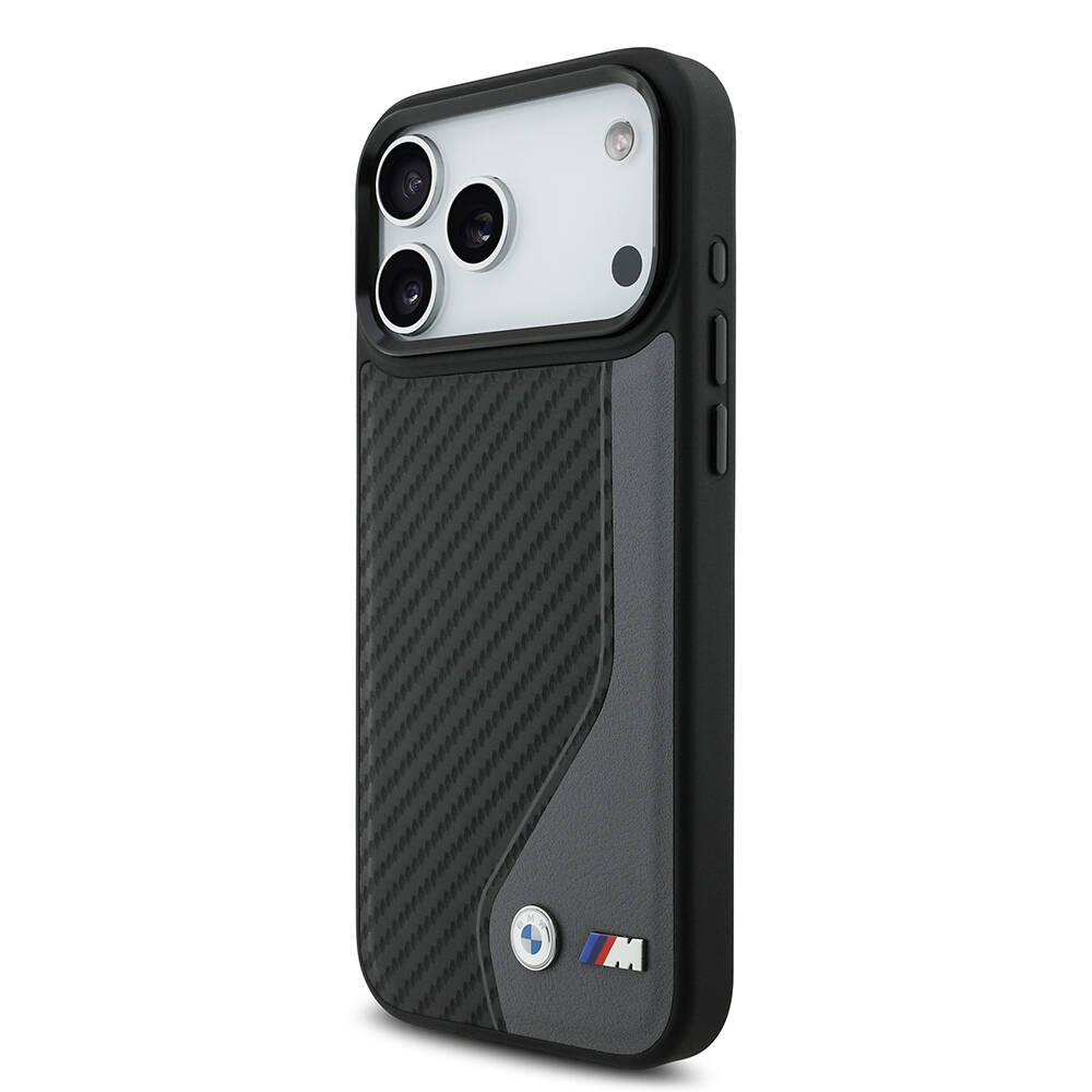 Apple iPhone 17 Pro Max Kılıf BMW Orjinal Lisanslı M-safe Şarj Özellikli Metal BMW ve M Logolu PU Karbon Tasarımlı Kapak - 4