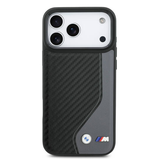 Apple iPhone 17 Pro Max Kılıf BMW Orjinal Lisanslı M-safe Şarj Özellikli Metal BMW ve M Logolu PU Karbon Tasarımlı Kapak - 5