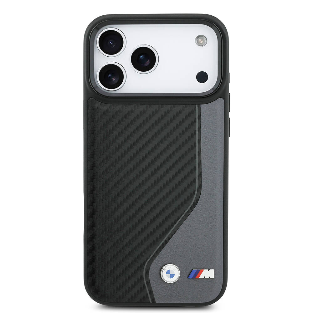 Apple iPhone 17 Pro Max Kılıf BMW Orjinal Lisanslı M-safe Şarj Özellikli Metal BMW ve M Logolu PU Karbon Tasarımlı Kapak - 5