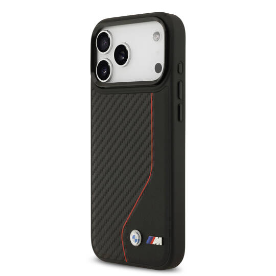 Apple iPhone 17 Pro Max Kılıf BMW Orjinal Lisanslı M-safe Şarj Özellikli Metal BMW ve M Logolu PU Karbon Tasarımlı Kapak - 10