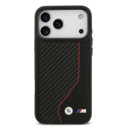Apple iPhone 17 Pro Max Kılıf BMW Orjinal Lisanslı M-safe Şarj Özellikli Metal BMW ve M Logolu PU Karbon Tasarımlı Kapak - 11