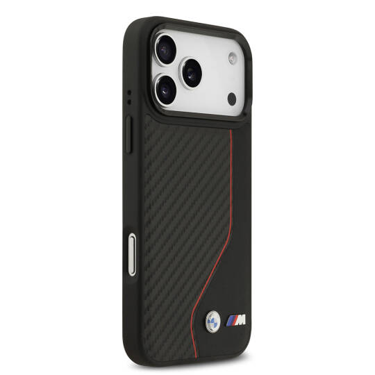 Apple iPhone 17 Pro Max Kılıf BMW Orjinal Lisanslı M-safe Şarj Özellikli Metal BMW ve M Logolu PU Karbon Tasarımlı Kapak - 12