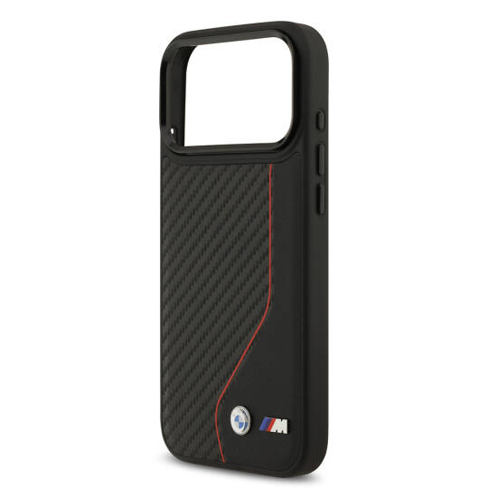Apple iPhone 17 Pro Max Kılıf BMW Orjinal Lisanslı M-safe Şarj Özellikli Metal BMW ve M Logolu PU Karbon Tasarımlı Kapak - 14