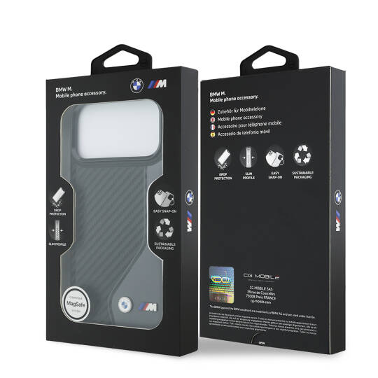 Apple iPhone 17 Pro Max Kılıf BMW Orjinal Lisanslı M-safe Şarj Özellikli Metal BMW ve M Logolu PU Karbon Tasarımlı Kapak - 16