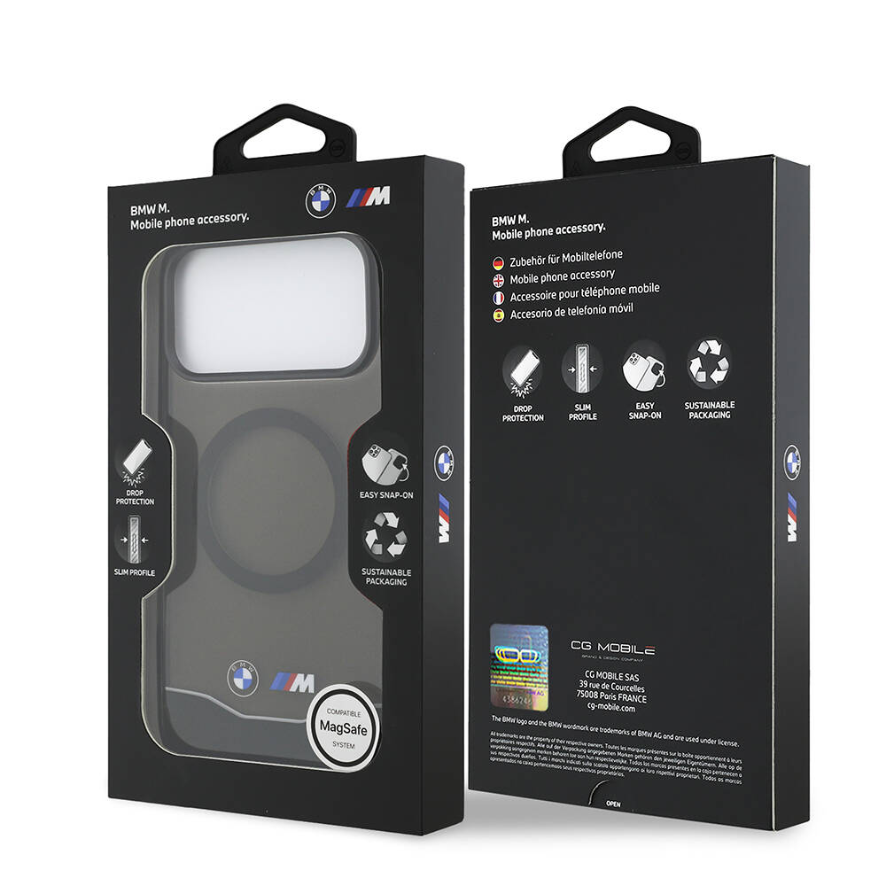 Apple iPhone 17 Pro Max Kılıf BMW Orjinal Lisanslı M-safe Şarj Özellikli Metal Buton Tasarımlı Tranparan M Dizayn Kapak - 9