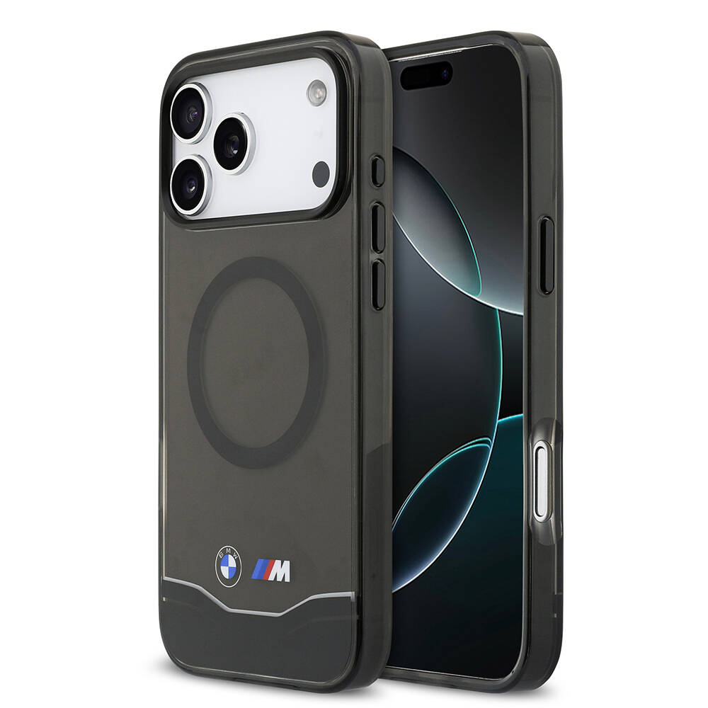 Apple iPhone 17 Pro Max Kılıf BMW Orjinal Lisanslı M-safe Şarj Özellikli Metal Buton Tasarımlı Tranparan M Dizayn Kapak - 1