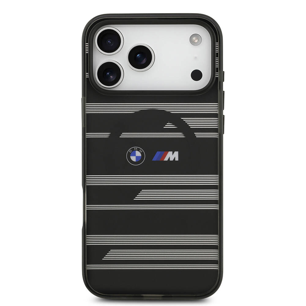 Apple iPhone 17 Pro Max Kılıf BMW Orjinal Lisanslı M-safe Şarj Özellikli Metal Kamera Butonlu Yatay Şeritli M Dizayn Kapak - 20