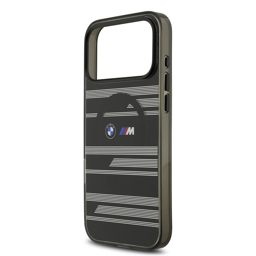 Apple iPhone 17 Pro Max Kılıf BMW Orjinal Lisanslı M-safe Şarj Özellikli Metal Kamera Butonlu Yatay Şeritli M Dizayn Kapak - 23