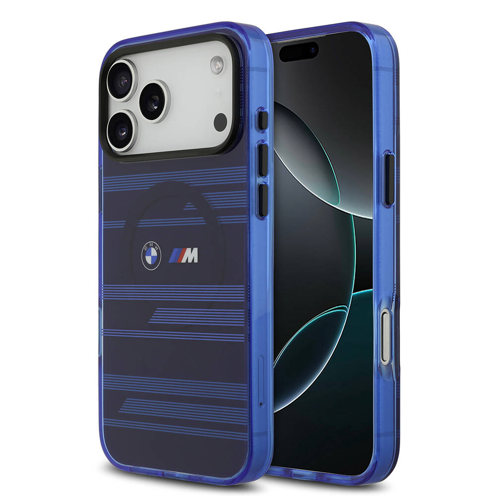 Apple iPhone 17 Pro Max Kılıf BMW Orjinal Lisanslı M-safe Şarj Özellikli Metal Kamera Butonlu Yatay Şeritli M Dizayn Kapak - 2