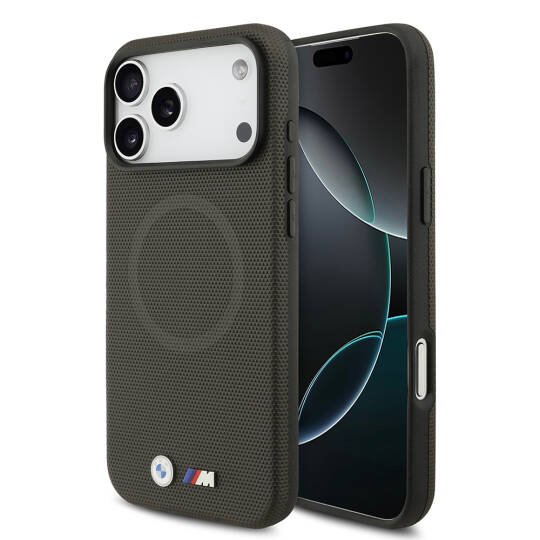 Apple iPhone 17 Pro Max Kılıf BMW Orjinal Lisanslı M-safe Şarj Özellikli Metal Logolu Delikli M Dizayn Deri Kapak - 5