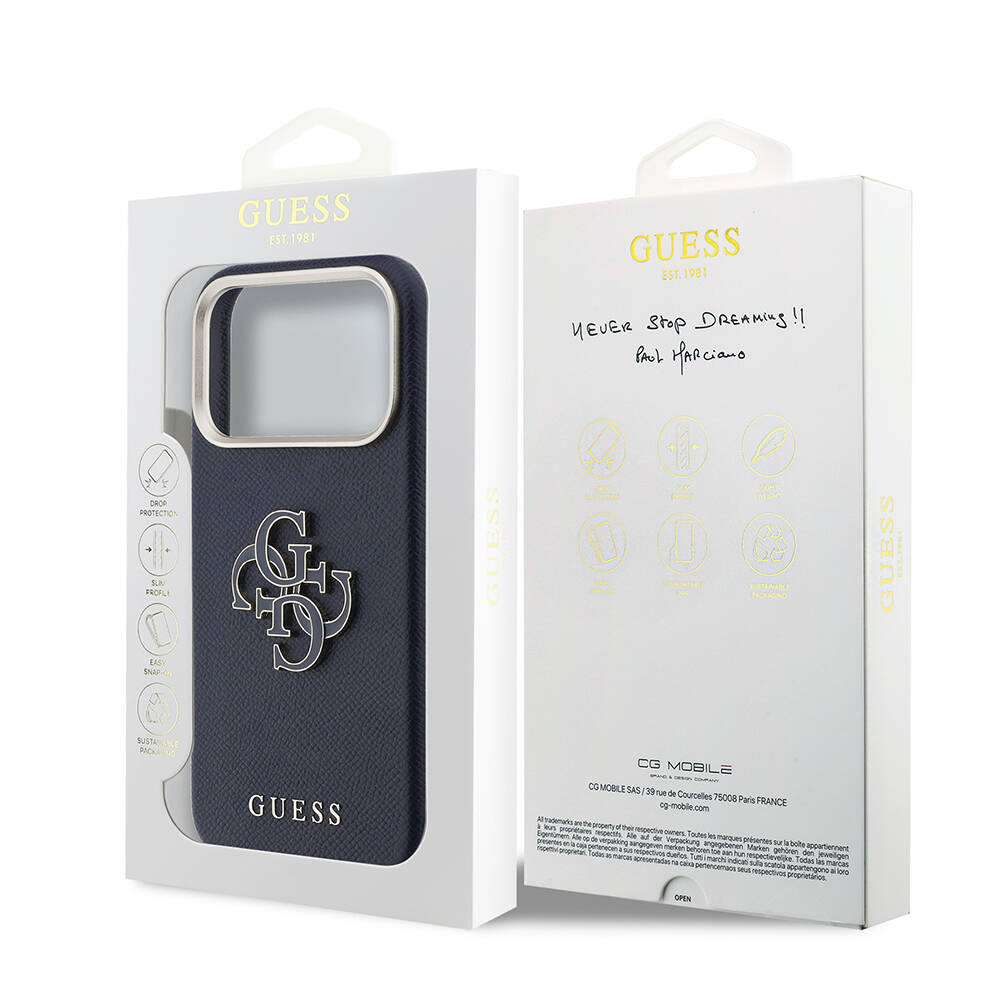 Apple iPhone 17 Pro Max Kılıf Guess Orjinal Lisanslı 4G Büyük Metal Kamera Çerçeveli PU Deri Resin Kapak - 24